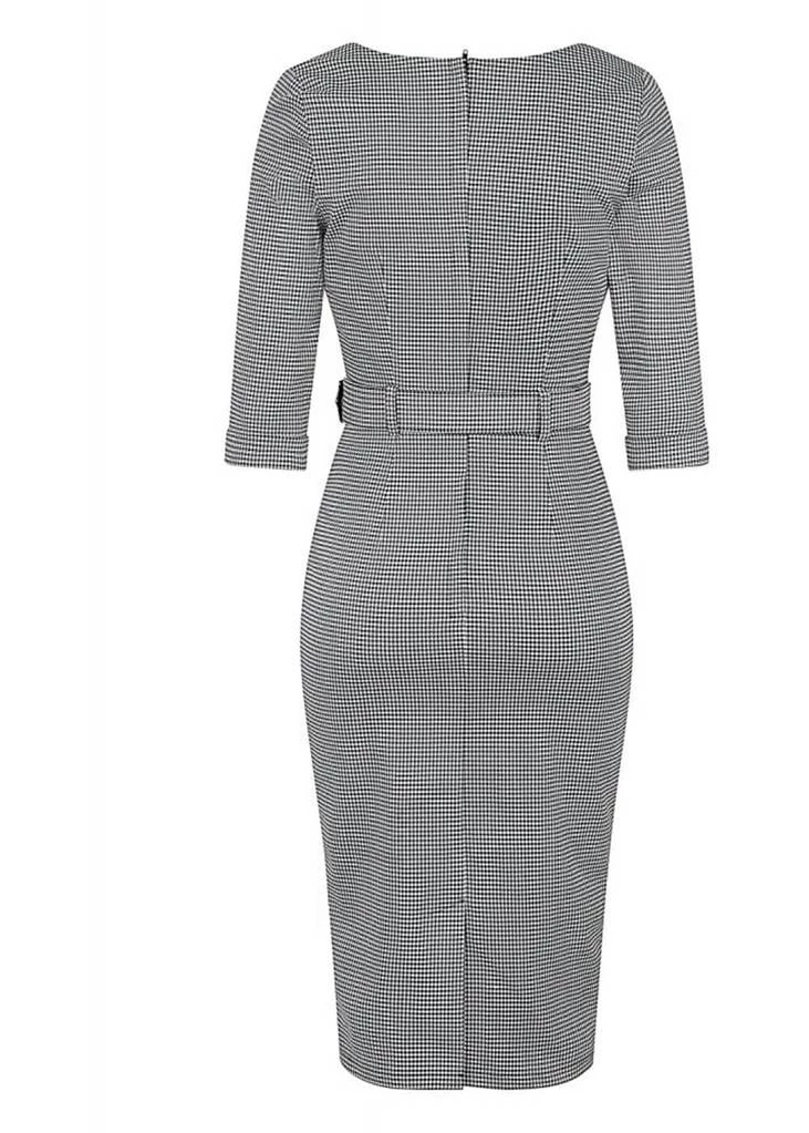 Collectif Katya Houndstooth 60's Pencil Dress Black White New In