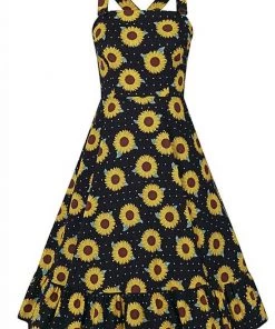 New In Collectif Maggie Sunflower 50's Swing Dress Black