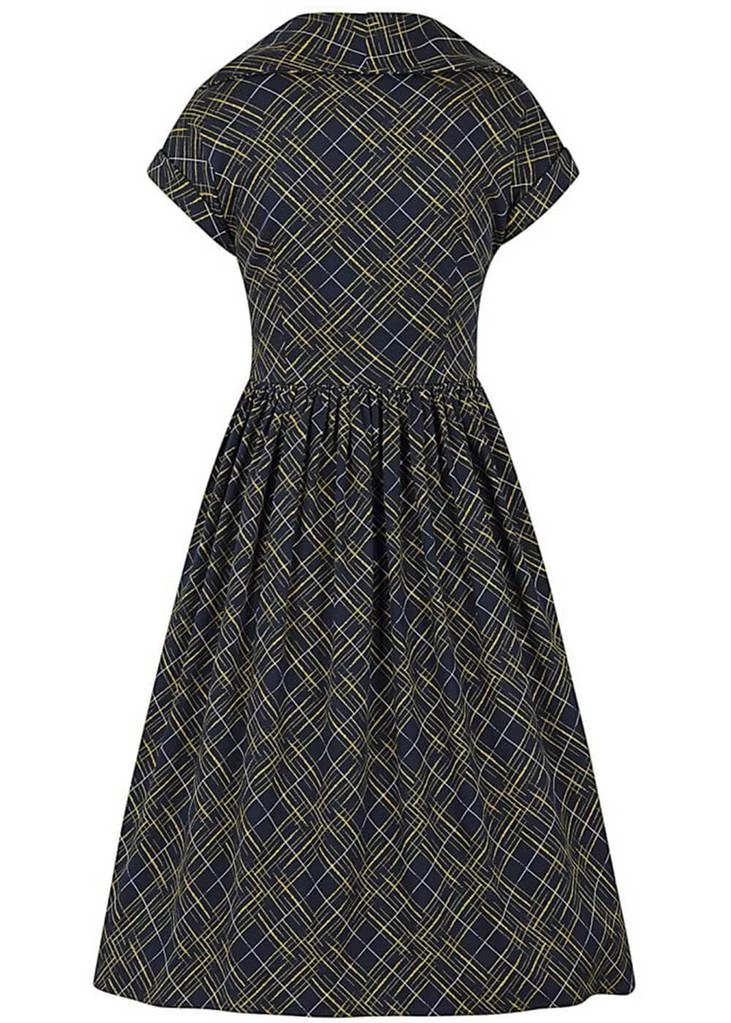Collectif Judy Hatch Check 60's Swing Dress Navy New In
