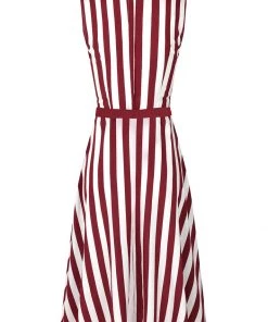 Collectif Adalaide Deckchair Stripe 40's Swing Dress Burgundy New In