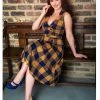 New In Collectif Sara Forest Check 50's Swing Jurk Navy Mosterd