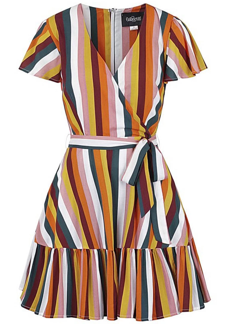New In Collectif Molly Tropical Stripe 60's Dress Multi