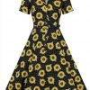 Collectif Caterina Sunflower 50's Swing Dress Black New In