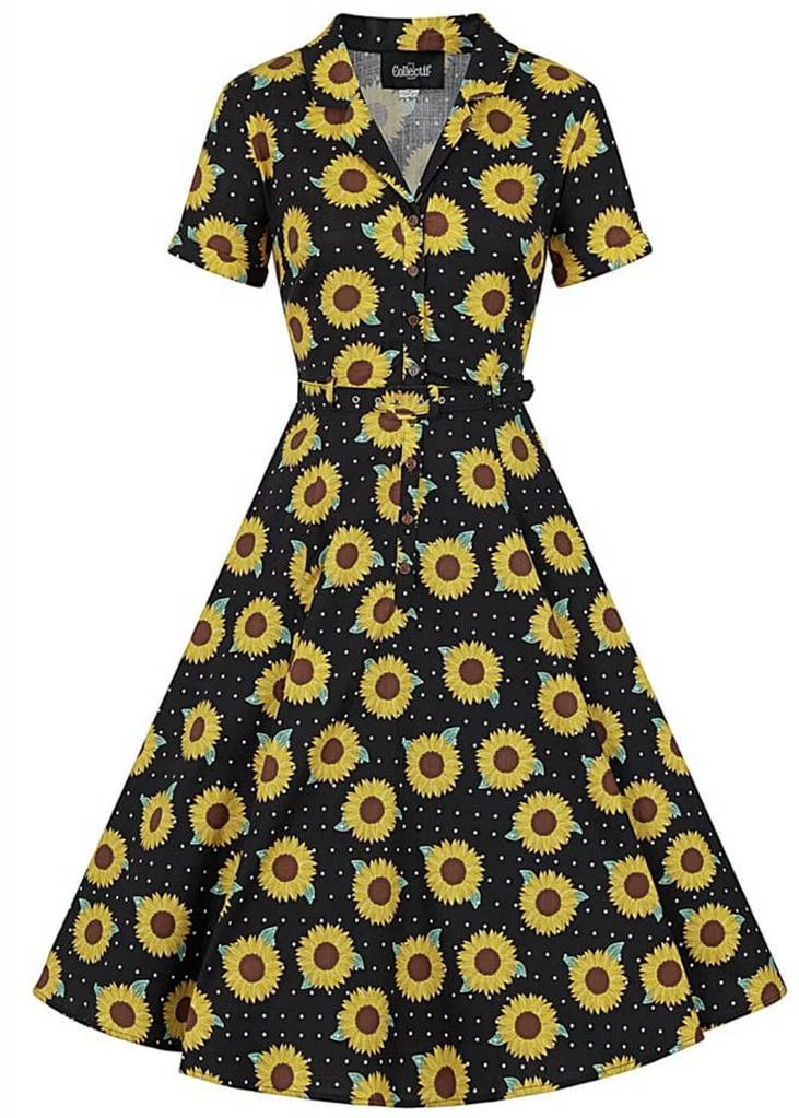 Collectif Caterina Sunflower 50's Swing Dress Black New In