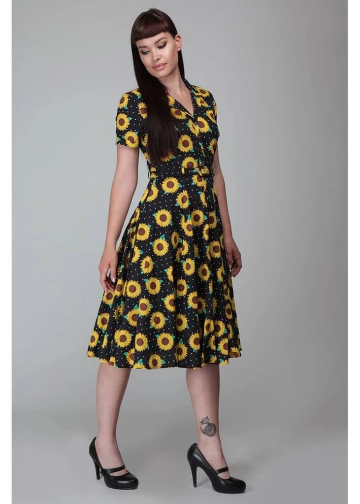 Collectif Caterina Sunflower 50's Swing Dress Black New In