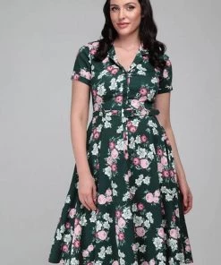 Collectif Caterina Vintage Bloom 40's Swing Dress Green