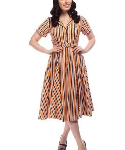 New In Collectif Caterina Bay Stripe 50's Swing Dress Multi