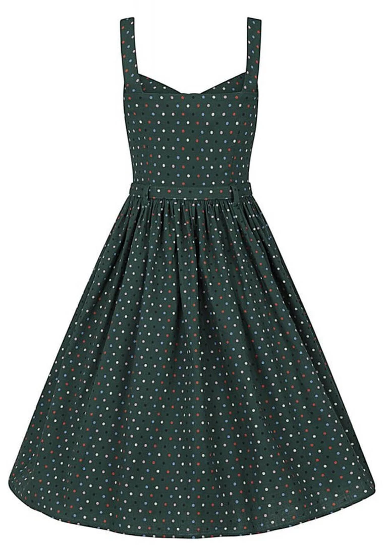 Collectif Jemima Polkadot 50's Swing Dress Green