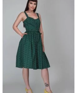 Collectif Jemima Polkadot 50's Swing Dress Green