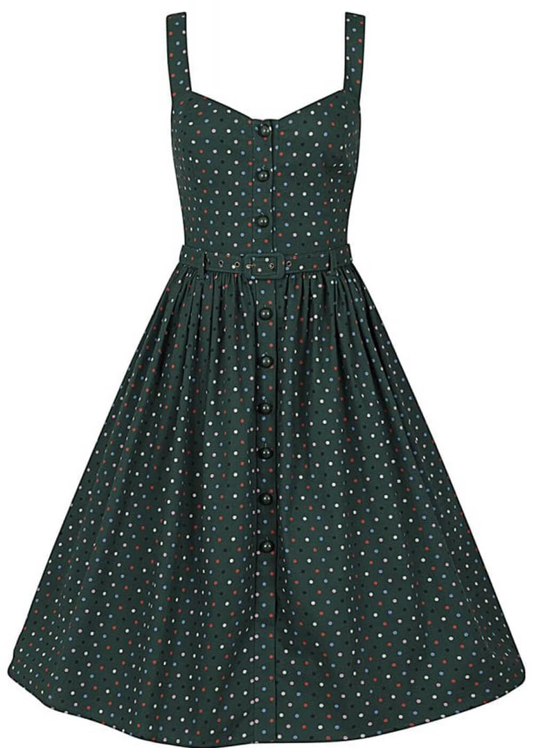 Collectif Jemima Polkadot 50's Swing Dress Green