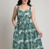 Collectif Jemima Cool Palm 50's Swing Dress Green