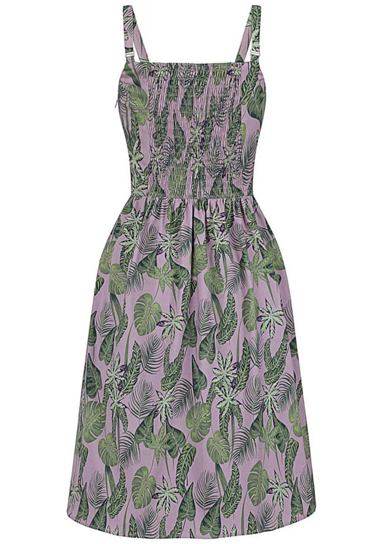 Collectif Kimberly Pink Forest 50's Swing Dress Pink New In