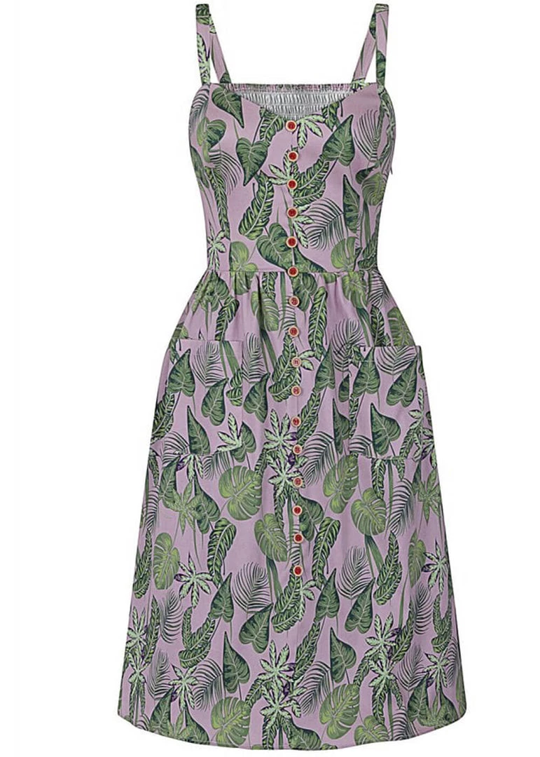 Collectif Kimberly Pink Forest 50's Swing Dress Pink New In