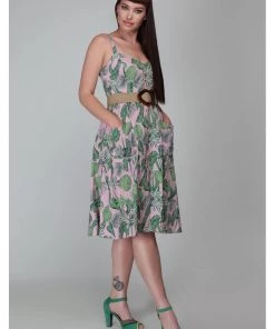 Collectif Kimberly Pink Forest 50's Swing Dress Pink New In