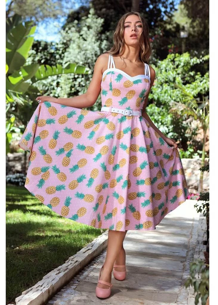 New In Collectif Nova Pineapple 50's Swing Dress Pink