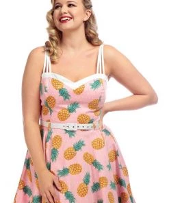 New In Collectif Nova Pineapple 50's Swing Dress Pink