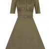 New In Collectif Doriane Strawberry 40's Swing Dress Green