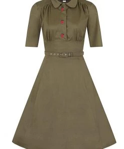 New In Collectif Doriane Strawberry 40's Swing Dress Green
