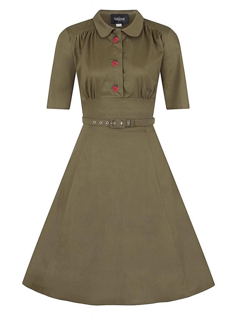 New In Collectif Doriane Strawberry 40's Swing Dress Green