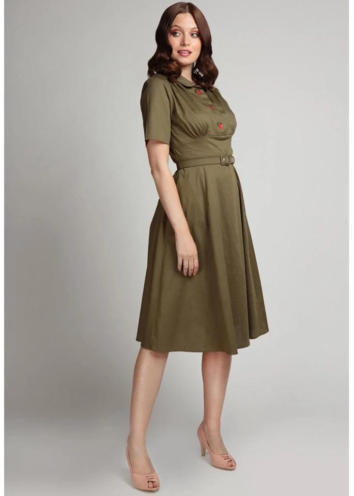 New In Collectif Doriane Strawberry 40's Swing Dress Green