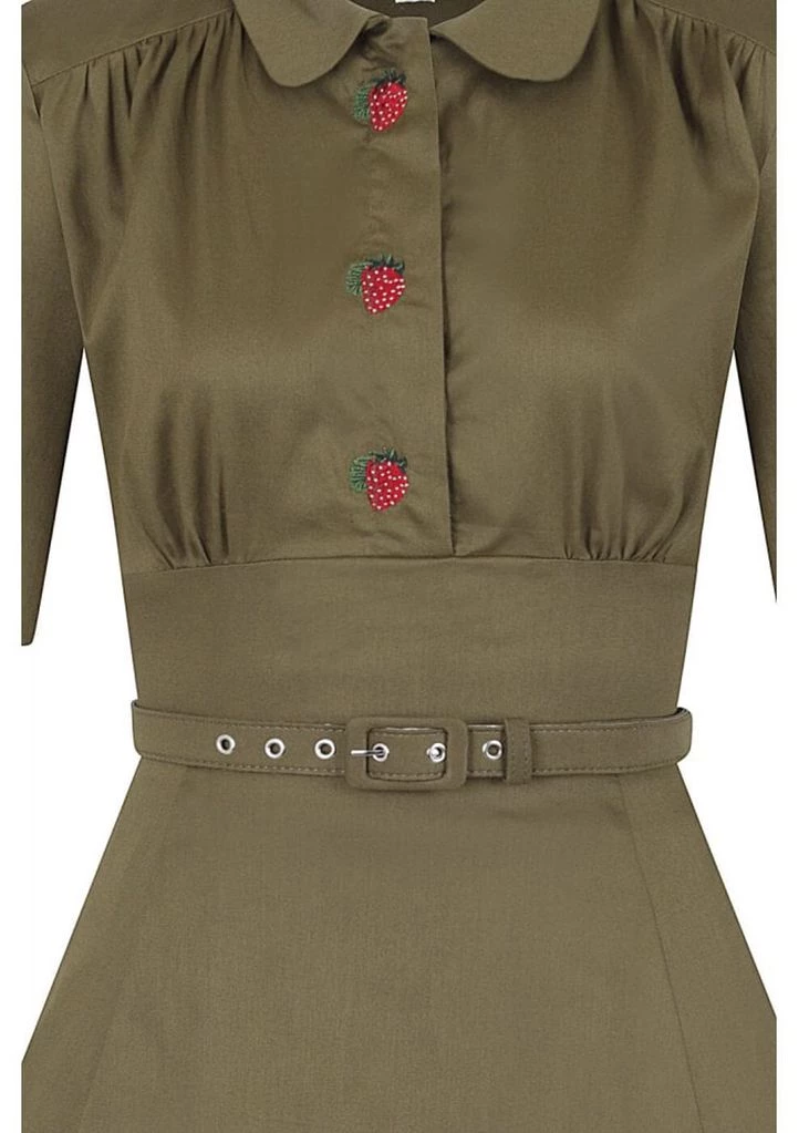 New In Collectif Doriane Strawberry 40's Swing Dress Green
