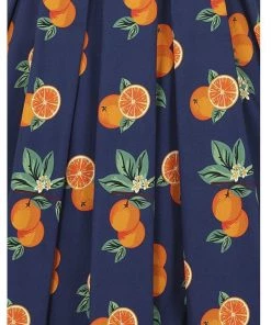 Collectif Jill Oranges 50's Swing Dress Navy New In