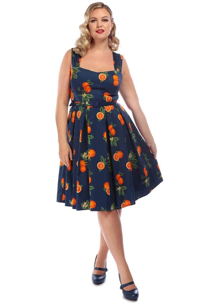 Collectif Jill Oranges 50's Swing Dress Navy New In