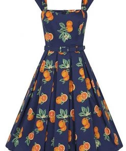 Collectif Jill Oranges 50's Swing Dress Navy New In