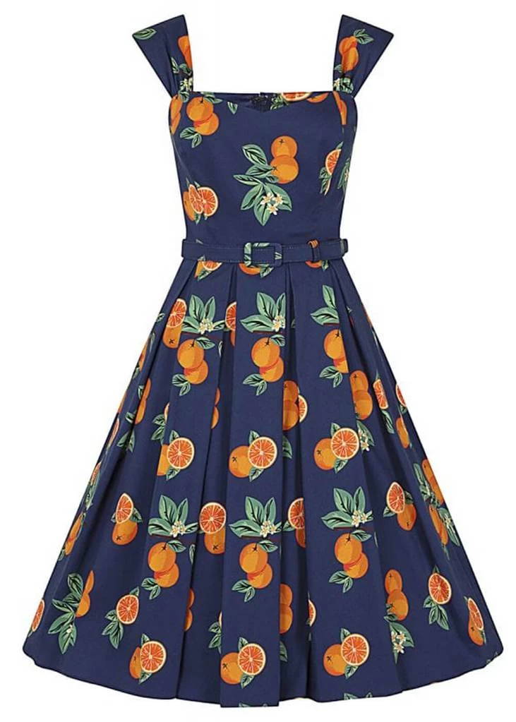 Collectif Jill Oranges 50's Swing Dress Navy New In