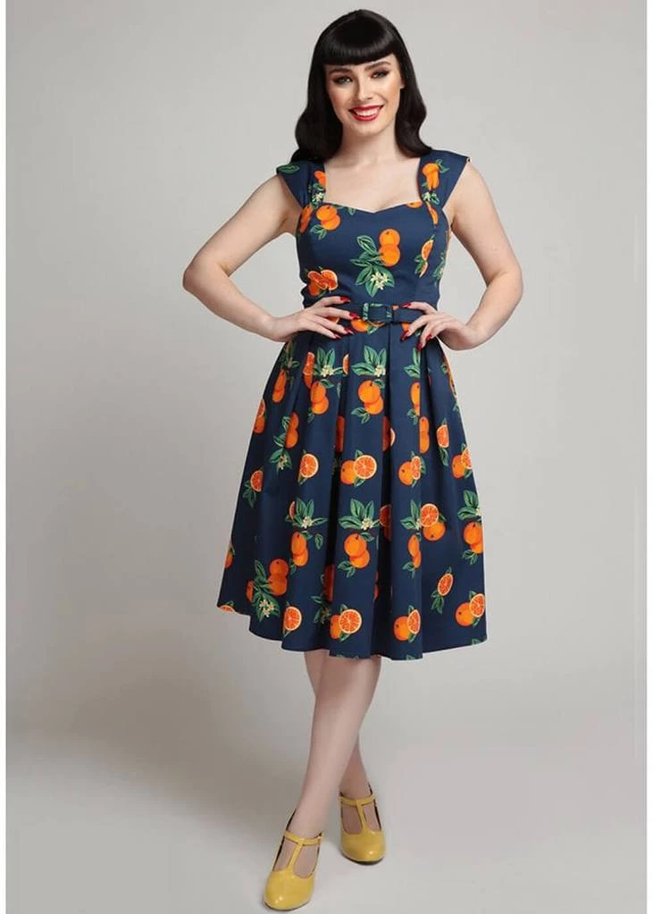 Collectif Jill Oranges 50's Swing Dress Navy New In