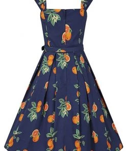 Collectif Jill Oranges 50's Swing Dress Navy New In