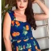 Collectif Jill Oranges 50's Swing Dress Navy New In