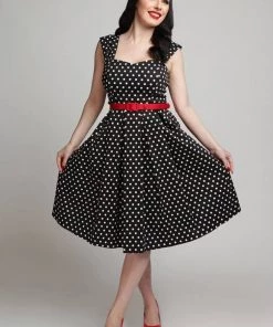 New In Collectif Jill Polkadot 50's Swing Dress Black