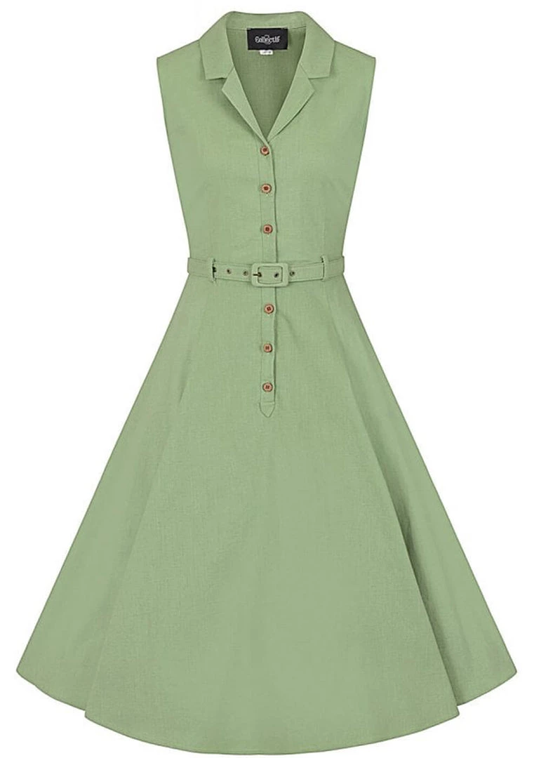 New In Collectif Caterina 50's Sleeveless Swing Dress Green