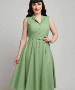 New In Collectif Caterina 50's Sleeveless Swing Dress Green