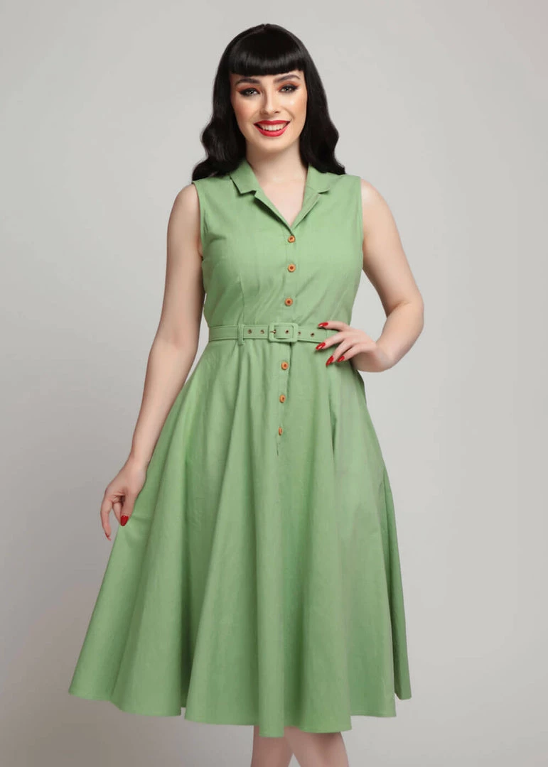 New In Collectif Caterina 50's Sleeveless Swing Dress Green