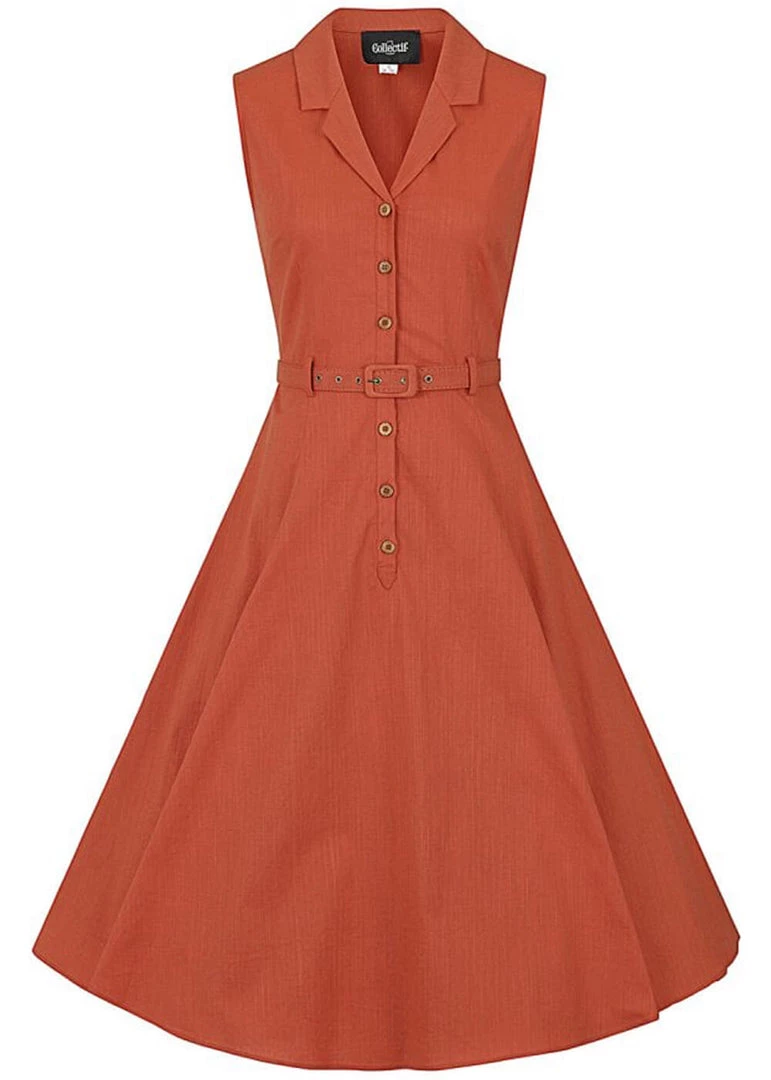 Collectif Caterina 50's Sleeveless Swing Dress Orange New In