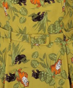 Collectif Loise Pantherology 70's Swing Dress Green