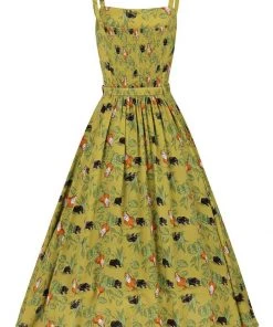 Collectif Loise Pantherology 70's Swing Dress Green