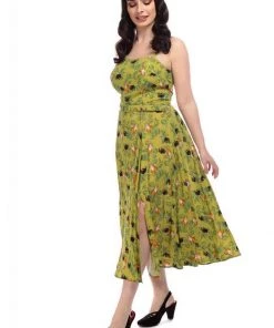 Collectif Loise Pantherology 70's Swing Dress Green