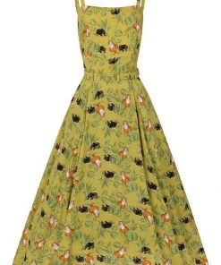 Collectif Loise Pantherology 70's Swing Dress Green