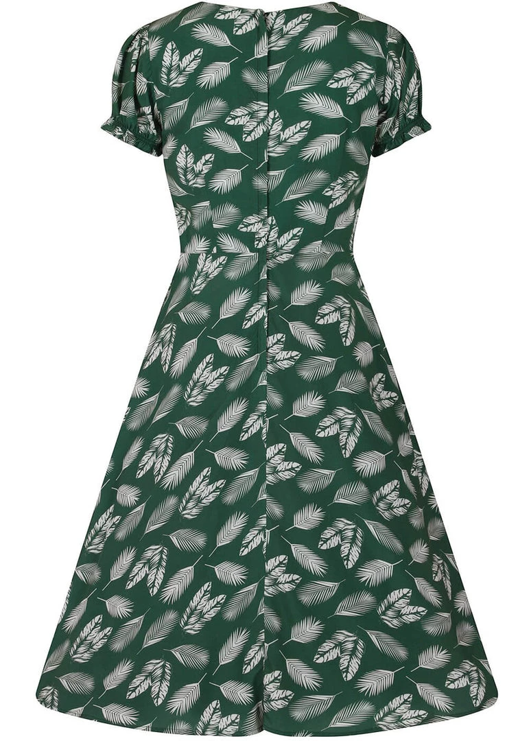 Collectif Misty Leafy Green 50's Swing Dress Green