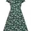 Collectif Misty Leafy Green 50's Swing Dress Green