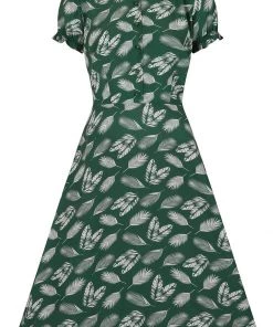 Collectif Misty Leafy Green 50's Swing Dress Green