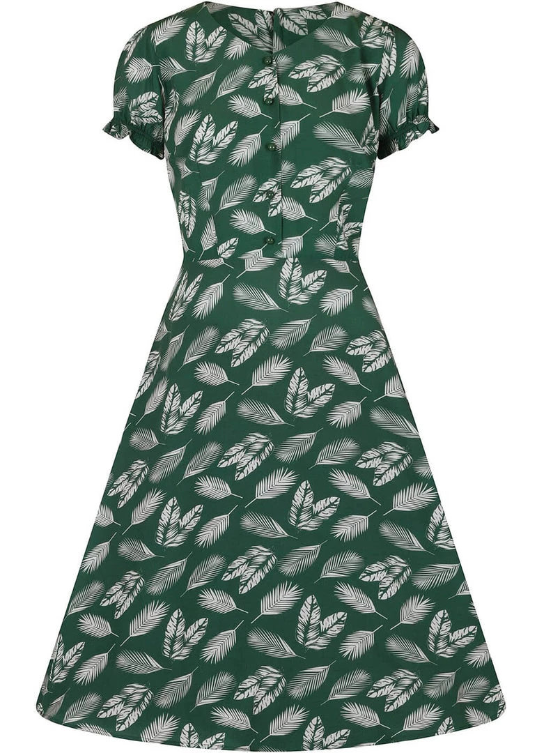 Collectif Misty Leafy Green 50's Swing Dress Green