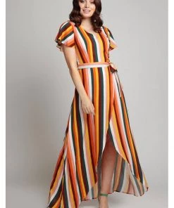 Collectif Sunny Tropical Stripe 70's Maxi Dress Multi New In