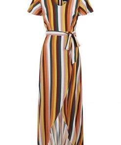 Collectif Sunny Tropical Stripe 70's Maxi Dress Multi New In
