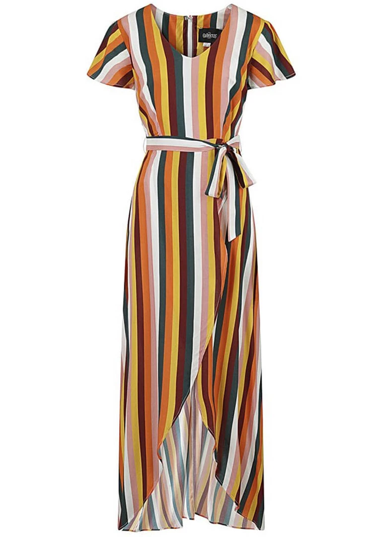 Collectif Sunny Tropical Stripe 70's Maxi Dress Multi New In