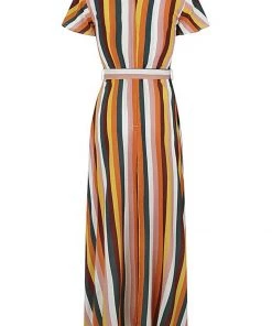 Collectif Sunny Tropical Stripe 70's Maxi Dress Multi New In