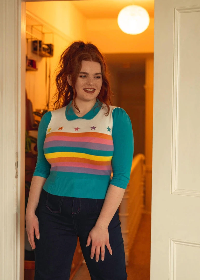 Collectif Rigel Rainbow Star 60's Truitje Top Multi Colour New In